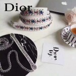 DIOR-006-2 專櫃新品限量版三格白色原版羊皮配鑽石肩帶迷你戴妃包