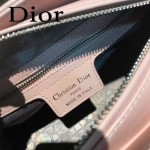 DIOR-004-4 專櫃限量版五格粉色原版小羊皮配鑽石肩帶手提單肩包戴妃包