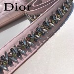 DIOR-004-4 專櫃限量版五格粉色原版小羊皮配鑽石肩帶手提單肩包戴妃包
