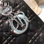 DIOR-004 專櫃限量版五格黑色原版小羊皮配鑽石肩帶手提單肩包戴妃包