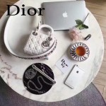 DIOR-006-2 專櫃新品限量版三格白色原版羊皮配鑽石肩帶迷你戴妃包