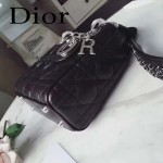 DIOR-006-4 專櫃新品限量版三格黑色原版羊皮配鑽石肩帶迷你戴妃包