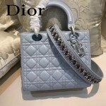 DIOR-004-2 專櫃限量版五格藍色原版小羊皮配鑽石肩帶手提單肩包戴妃包