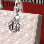 DIOR-007 人氣經典款女士七格粉色原版漆皮銀扣手提單肩包戴妃包