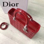 DIOR-007-3 人氣經典款女士七格紅色原版漆皮銀扣手提單肩包戴妃包