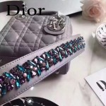 DIOR-006 專櫃新品限量版三格灰色原版羊皮配鑽石肩帶迷你戴妃包