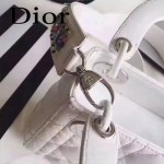DIOR-006-2 專櫃新品限量版三格白色原版羊皮配鑽石肩帶迷你戴妃包