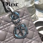 DIOR-004-5 專櫃限量版五格灰色原版小羊皮配鑽石肩帶手提單肩包戴妃包