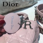 DIOR-004-4 專櫃限量版五格粉色原版小羊皮配鑽石肩帶手提單肩包戴妃包