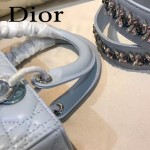 DIOR-004-2 專櫃限量版五格藍色原版小羊皮配鑽石肩帶手提單肩包戴妃包