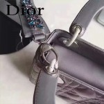 DIOR-006 專櫃新品限量版三格灰色原版羊皮配鑽石肩帶迷你戴妃包