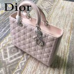 DIOR-007 人氣經典款女士七格粉色原版漆皮銀扣手提單肩包戴妃包