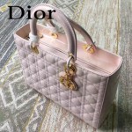 DIOR-007-2 人氣經典款女士七格粉色原版漆皮金扣手提單肩包戴妃包