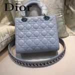 DIOR-004-2 專櫃限量版五格藍色原版小羊皮配鑽石肩帶手提單肩包戴妃包