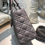 DIOR-004-5 專櫃限量版五格灰色原版小羊皮配鑽石肩帶手提單肩包戴妃包