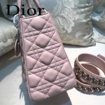 DIOR-004-4 專櫃限量版五格粉色原版小羊皮配鑽石肩帶手提單肩包戴妃包