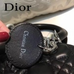 DIOR-004-3 專櫃限量版五格黑色原版小羊皮配鑽石肩帶手提單肩包戴妃包