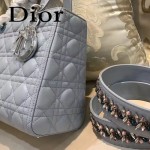 DIOR-004-2 專櫃限量版五格藍色原版小羊皮配鑽石肩帶手提單肩包戴妃包