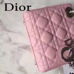 DIOR-006-3 專櫃新品限量版三格粉色原版羊皮配鑽石肩帶迷你戴妃包
