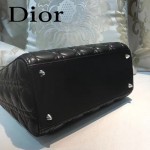 DIOR-004 專櫃限量版五格黑色原版小羊皮配鑽石肩帶手提單肩包戴妃包