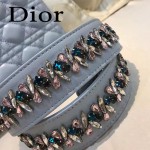 DIOR-004-2 專櫃限量版五格藍色原版小羊皮配鑽石肩帶手提單肩包戴妃包