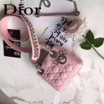 DIOR-0019-11 早春專櫃同步LADY粉色原版羊皮小號手提單肩包戴妃包