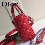 DIOR-0019 早春專櫃同步LADY紅色原版羊皮小號手提單肩包戴妃包