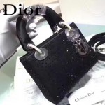DIOR M44501-3 高級定制款黑色原版布料燙鑽迷你手提單肩包戴妃包