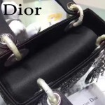DIOR M44501-3 高級定制款黑色原版布料燙鑽迷你手提單肩包戴妃包