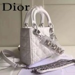 DIOR-0019-5 早春專櫃同步LADY白色原版羊皮小號手提單肩包戴妃包