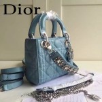 DIOR-0019-2 早春專櫃同步LADY藍色原版羊皮小號手提單肩包戴妃包