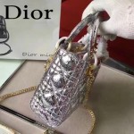DIOR-0012-2 高級定制Cannage三格藤格紋銀色原版瓷磚效果鹿皮手提單肩包