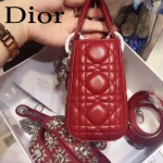 DIOR-0019-7 早春專櫃同步LADY紅色原版羊皮小號手提單肩包戴妃包