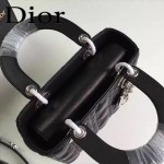 DIOR-0020-5 最新設計LADY四格黑色原版羊皮配三個徽章手提單肩包戴妃包