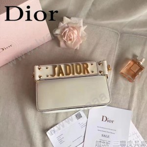 DIOR-009-3 歐美流行新款JADIOR字母金屬白色原版牛皮手拎包手拿包