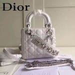 DIOR-0019-5 早春專櫃同步LADY白色原版羊皮小號手提單肩包戴妃包