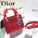 DIOR M44501-5 高級定制款紅色原版布料燙鑽迷你手提單肩包戴妃包