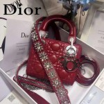 DIOR-0019-7 早春專櫃同步LADY紅色原版羊皮小號手提單肩包戴妃包