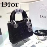 DIOR M44501-3 高級定制款黑色原版布料燙鑽迷你手提單肩包戴妃包