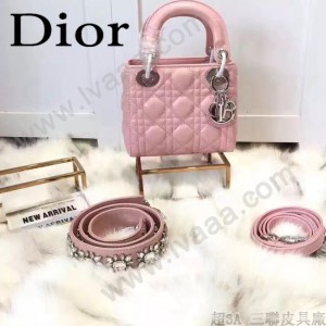 DIOR-0019-9 早春專櫃同步LADY粉紅色原版羊皮小號手提單肩包戴妃包