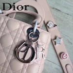 DIOR-0020-11 最新設計LADY四格粉色原版羊皮配三個徽章手提單肩包戴妃包
