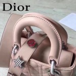 DIOR-0020-11 最新設計LADY四格粉色原版羊皮配三個徽章手提單肩包戴妃包