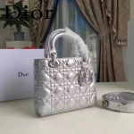 DIOR-0020-6 最新設計LADY四格銀色原版羊皮配三個徽章手提單肩包戴妃包