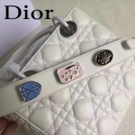 DIOR-0020-7 最新設計LADY四格白色原版羊皮配三個徽章手提單肩包戴妃包