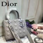 DIOR-0014-3 早春專櫃新款lady灰色原版小羊皮手提單肩包戴妃包