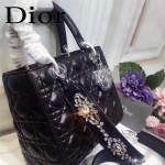 DIOR-0014 早春專櫃新款lady黑色原版小羊皮手提單肩包戴妃包