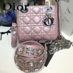 DIOR-0019-10 早春專櫃同步LADY珠光粉原版羊皮小號手提單肩包戴妃包