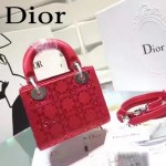 DIOR M44501-5 高級定制款紅色原版布料燙鑽迷你手提單肩包戴妃包
