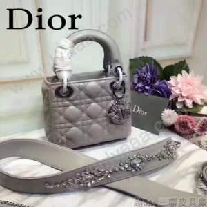 DIOR-0013-3 早春專櫃最新款灰色原版小羊皮小號單肩斜挎包戴妃包