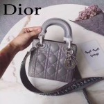 DIOR-0019-6 早春專櫃同步LADY灰色原版羊皮小號手提單肩包戴妃包
